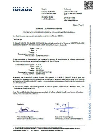 Certificado de correspondencia de homologación IDIADA